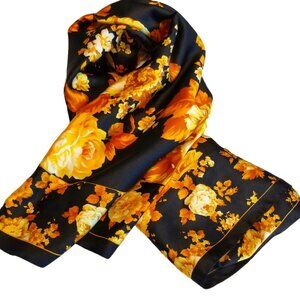 The Art of the Scarf-Vintage Italian Scarf by The Tie Rack Black w/Golden Roses